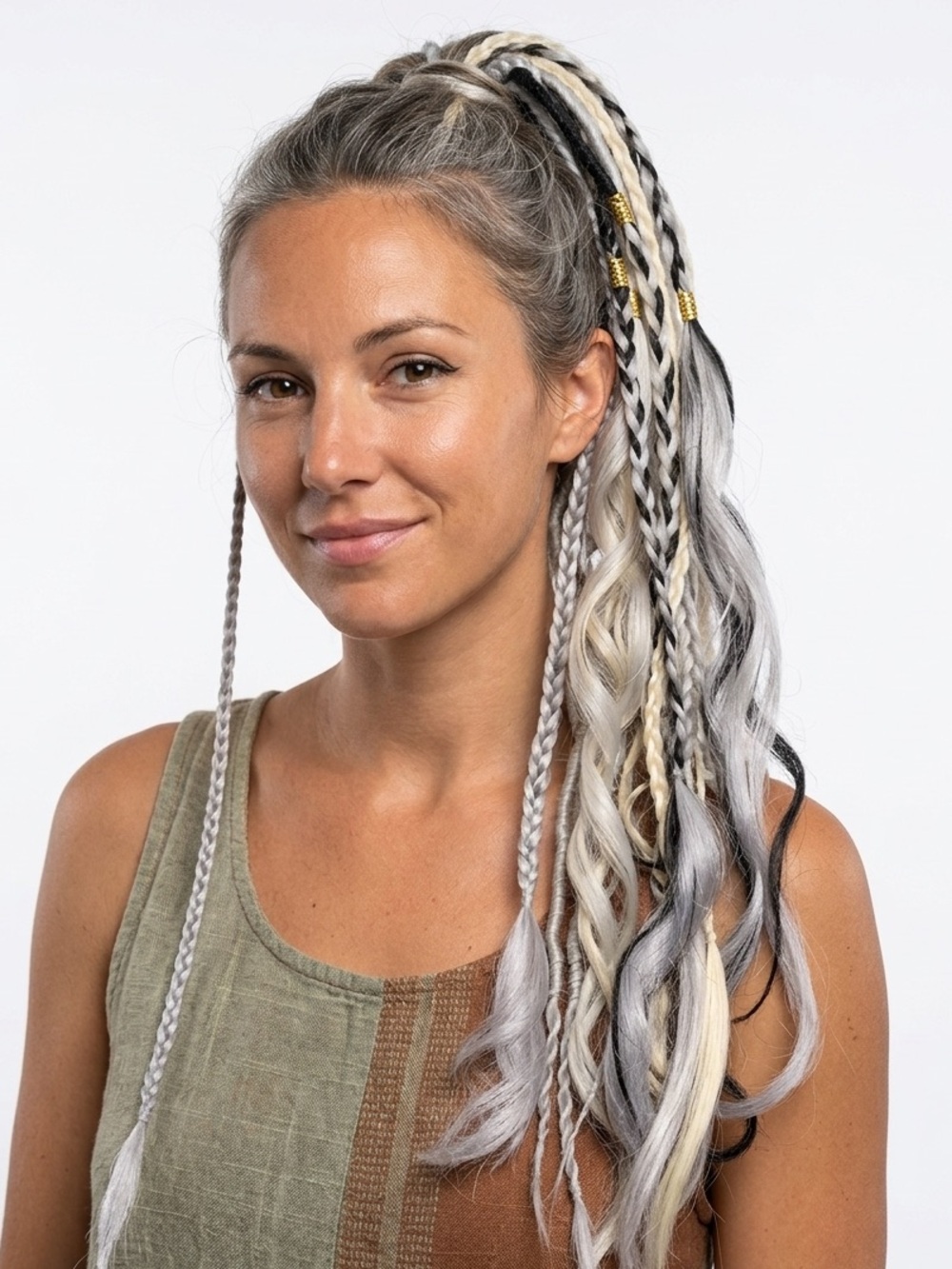 Synthetic Dreadlock Braid Ponytail Extensions Blonde Grey Black 23” Festival